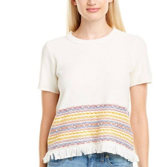 MADEWELL Fringe Jacquard Short Sleeve Sweater Size S - Picture 7 of 11